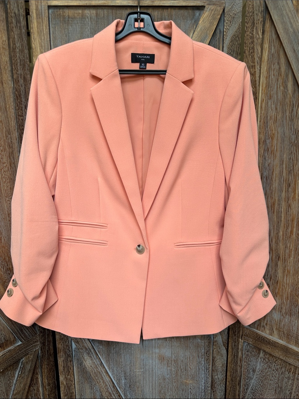 Tahari Peach Single-Button Notch Lapel Blazer